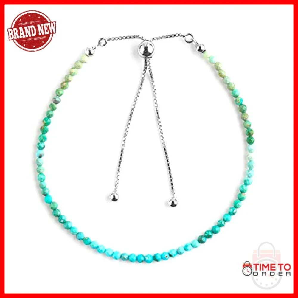 Adjustable Sterling Silver Turquoise Bolo Bracelet, 10 Inch, Gemstone